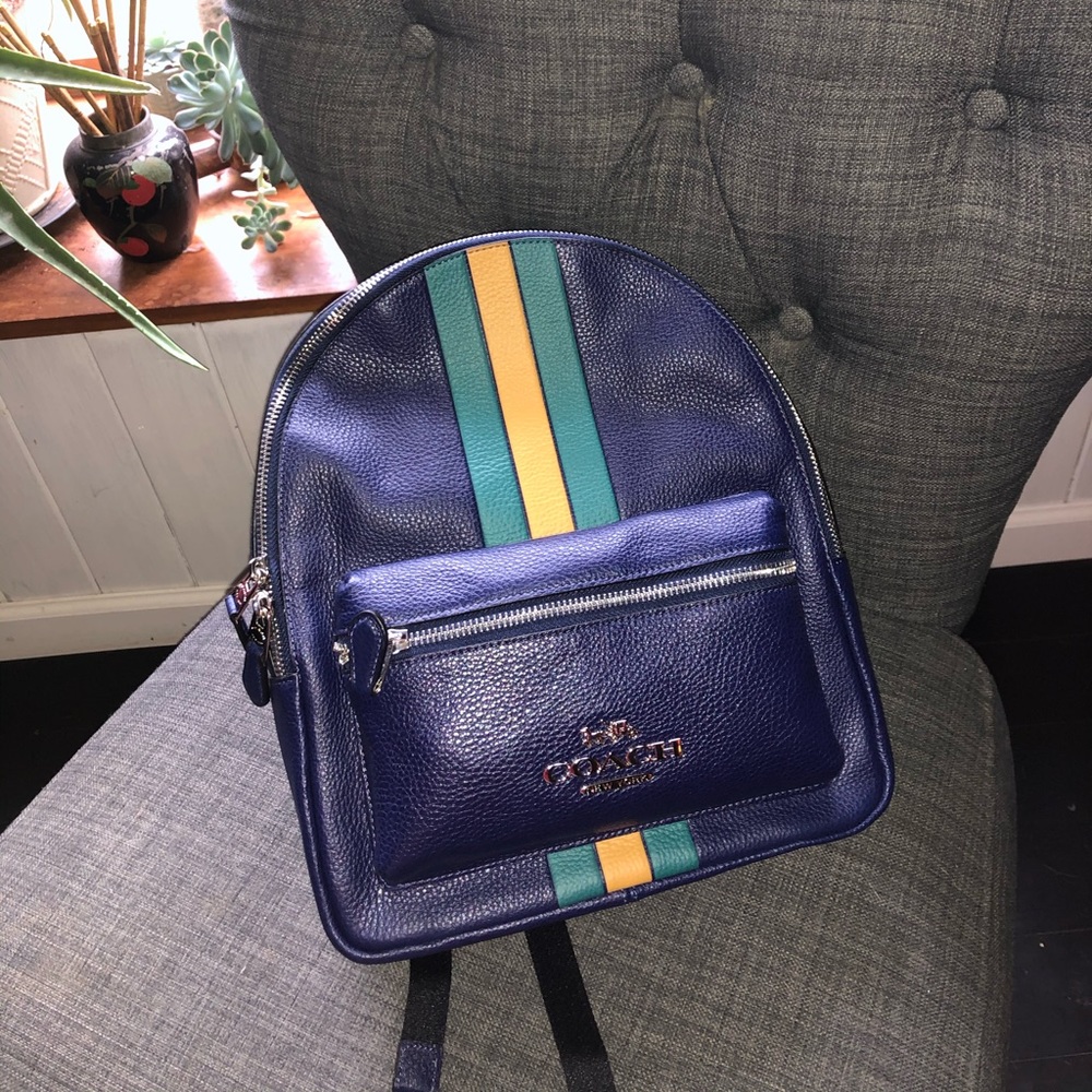 NWT coach leather varsity stripe backpack